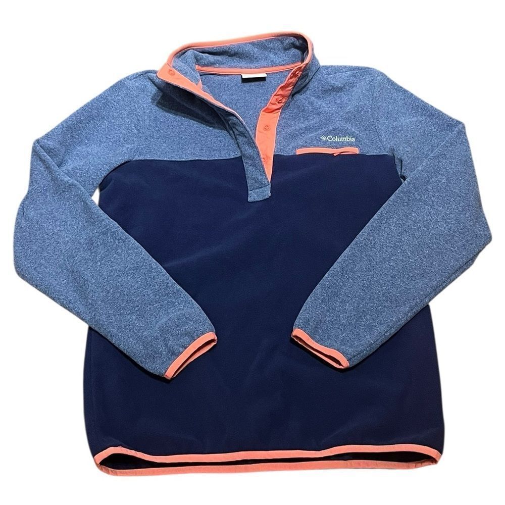 Columbia Blue and Coral Fleece Snap Pullover, Size M - Picture 3 of 9